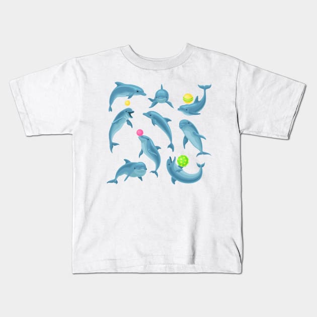 dolphin set playing Kids T-Shirt by Mako Design 